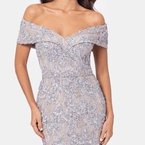 XSCAPE Off-The-Shoulder Embroidered Gown